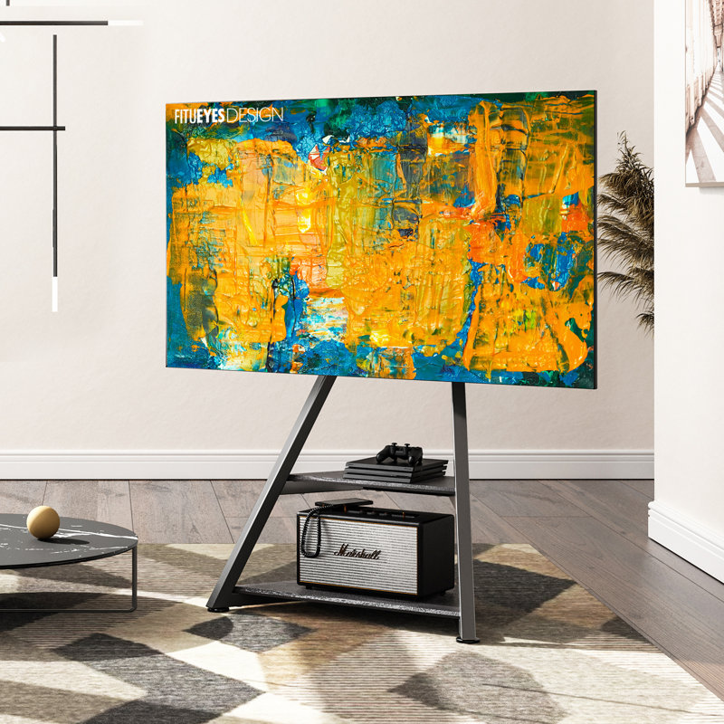 Corner TV Stand with 2 Wooden Shelves Rolling TV Cart for 32 43 50 55 65 inch TV FITUEYES Color Black